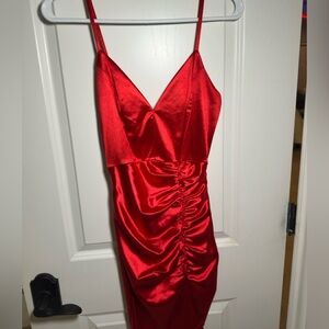 Elegant Honey and Rosie Red Satin Dress